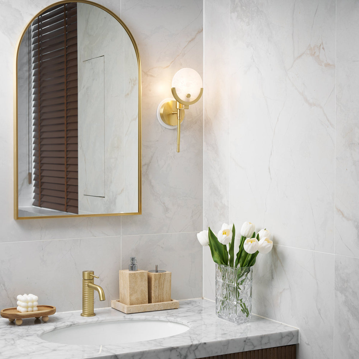 Crescent-Cradle Alabaster Globe Wall Sconce