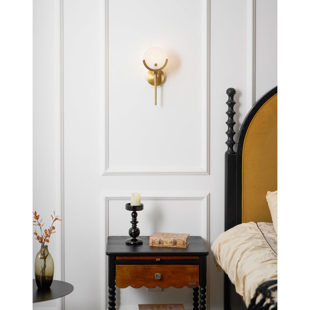 Crescent-Cradle Alabaster Globe Wall Sconce
