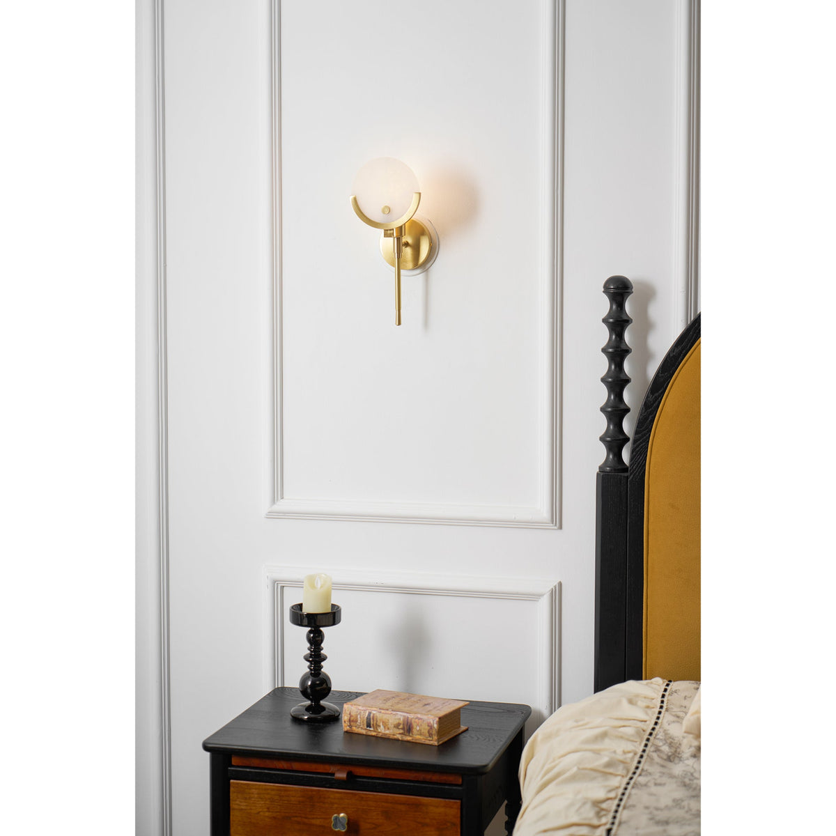 Crescent-Cradle Alabaster Globe Wall Sconce