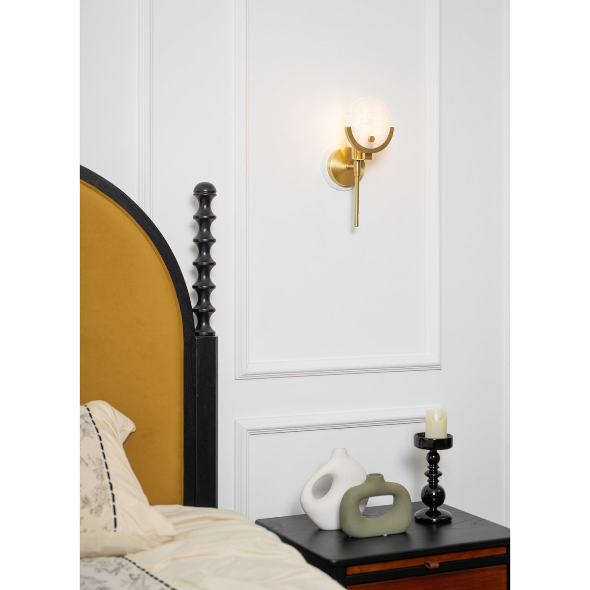 Crescent-Cradle Alabaster Globe Wall Sconce