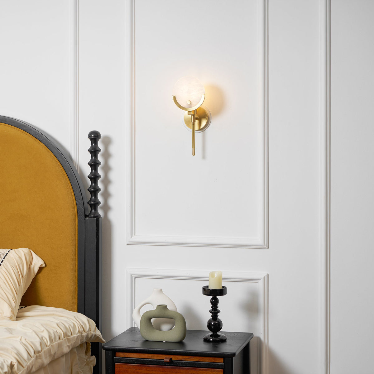 Crescent-Cradle Alabaster Globe Wall Sconce