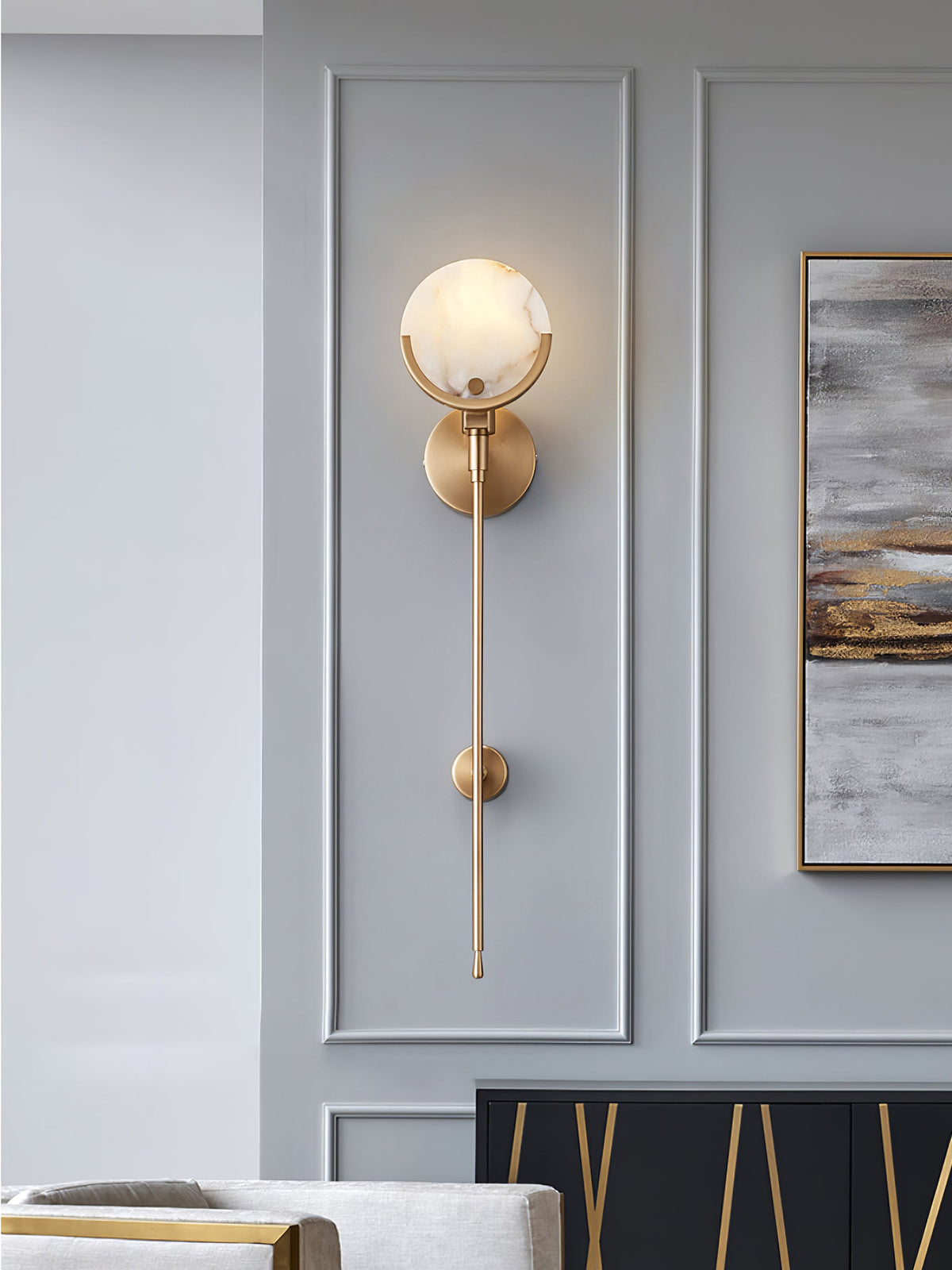 Crescent-Cradle Alabaster Globe Wall Sconce