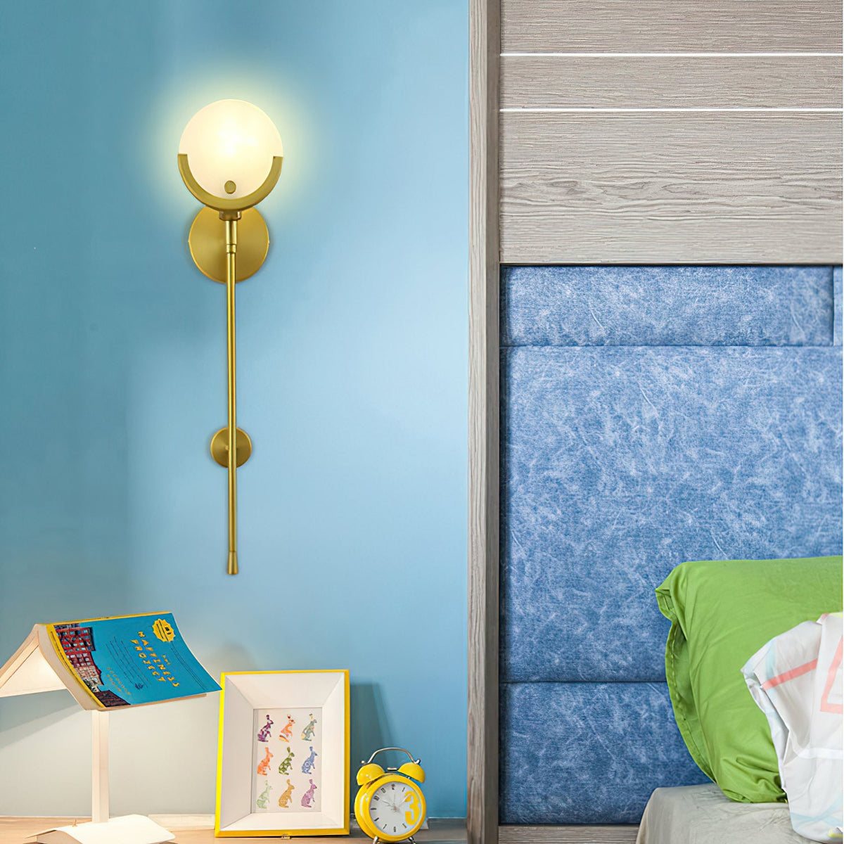 Crescent-Cradle Alabaster Globe Wall Sconce