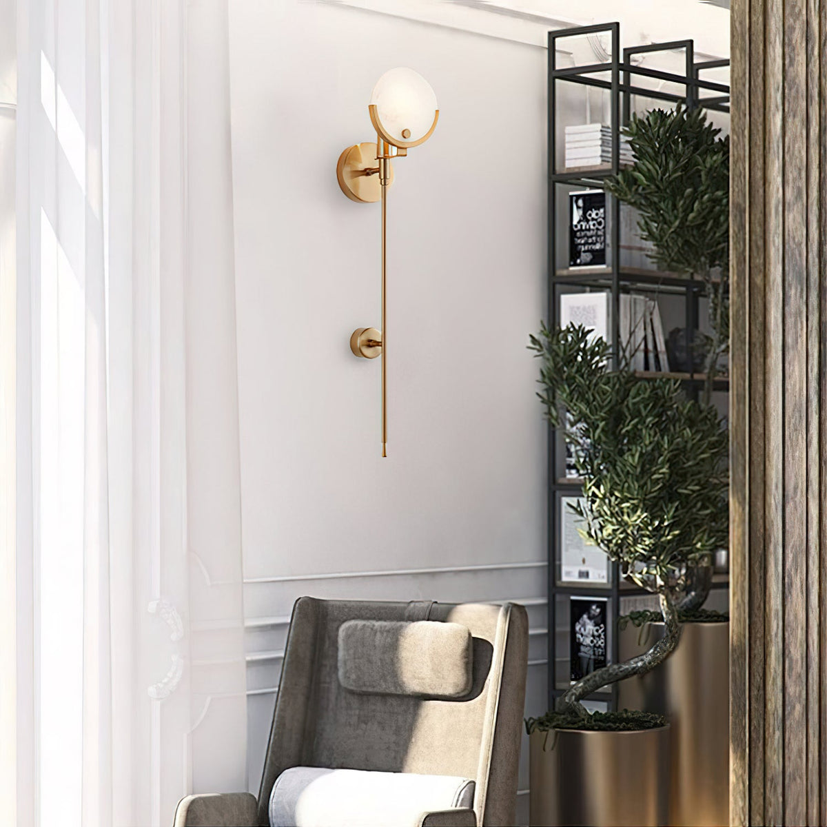 Crescent-Cradle Alabaster Globe Wall Sconce