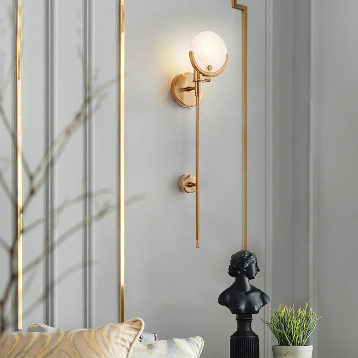 Crescent-Cradle Alabaster Globe Wall Sconce