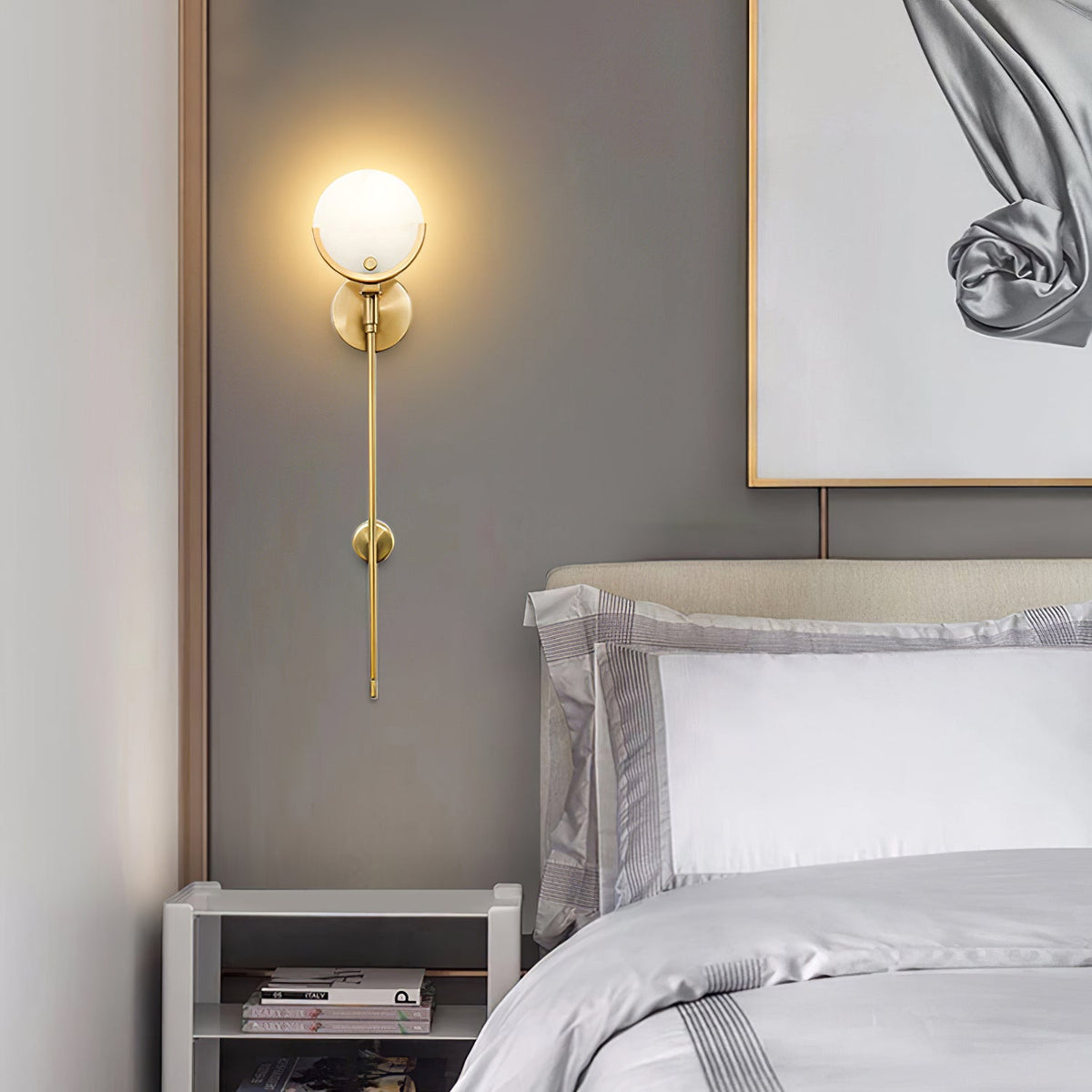 Crescent-Cradle Alabaster Globe Wall Sconce