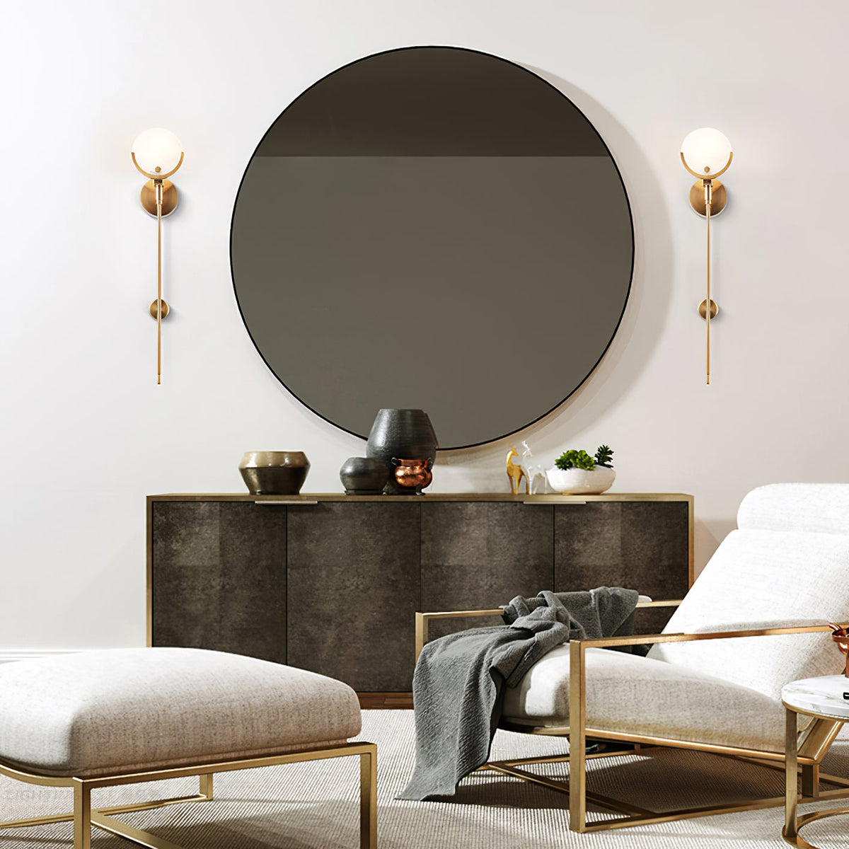 Crescent-Cradle Alabaster Globe Wall Sconce