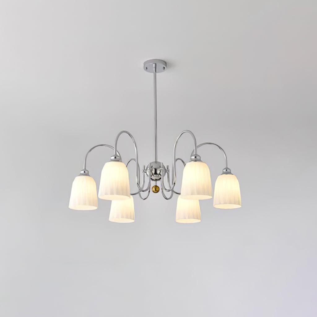 Bauhaus Pleated Chandelier 6 Lamps ∅ 23.6″ x H 15″ / Dia 85cm x H 53cm / Chrome & White Chandelier