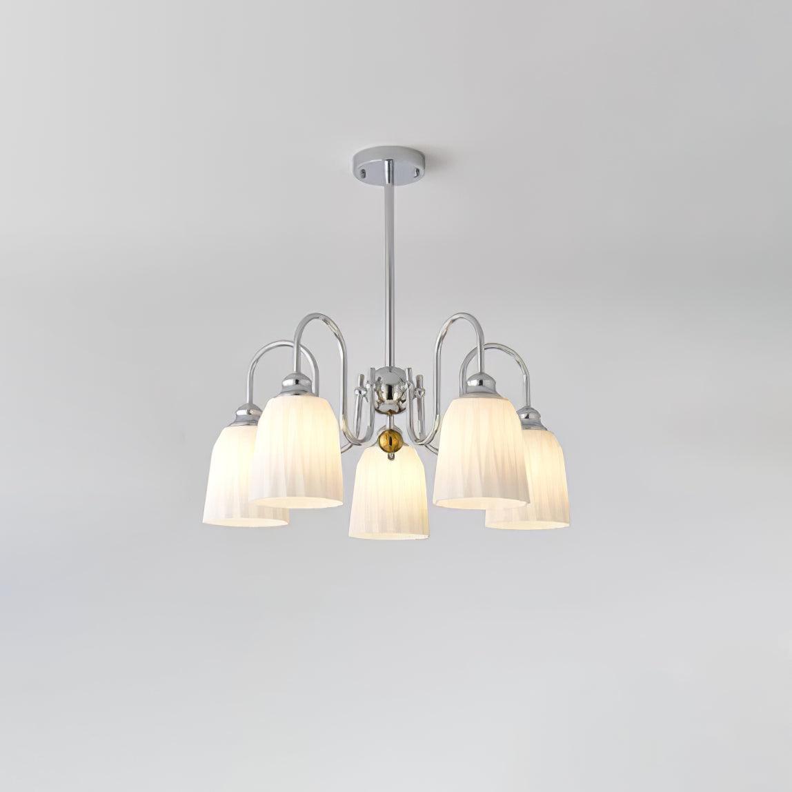Bauhaus Pleated Chandelier 5 Lamps ∅ 23.6″ x H 15″ / Dia 66cm x H 53cm / Chrome & White Chandelier