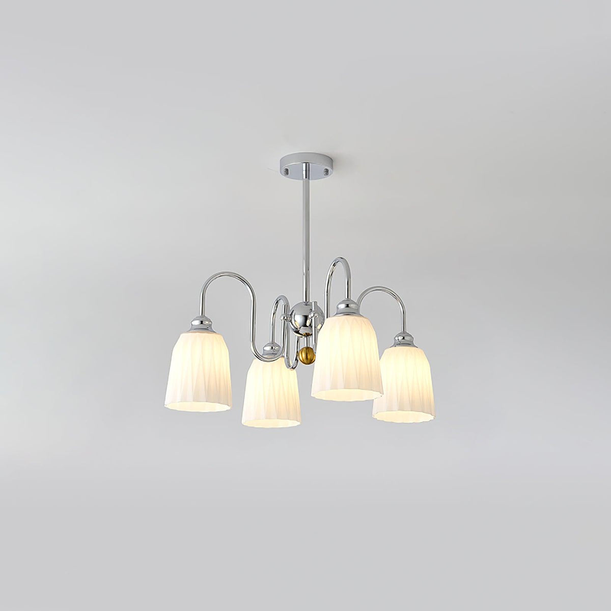 Bauhaus Pleated Chandelier 3 Lamps ∅ 19.7″ x H 15″ / Dia 64cm x H 53cm / Chrome & White Chandelier