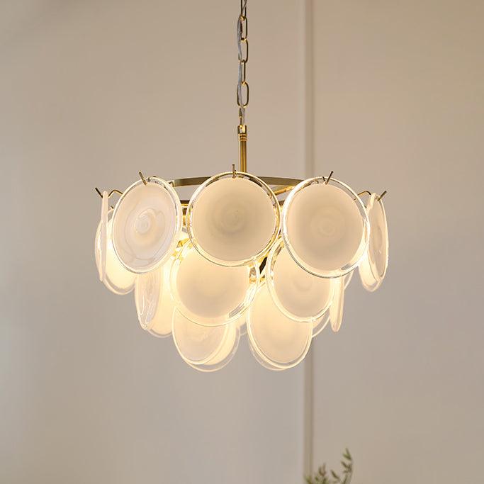 Bettina Murano Chandelier ? 19.6″ x H 15.7″ / Dia 50cm x H 40cm / Gold & White glass Chandelier
