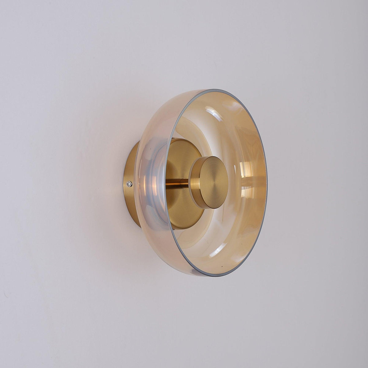 Glimmera Wall Light ? 3.9″ x H 9″ / Dia 10cm x H 23cm / Brass & Amber glass / Warm Light Wall lamp