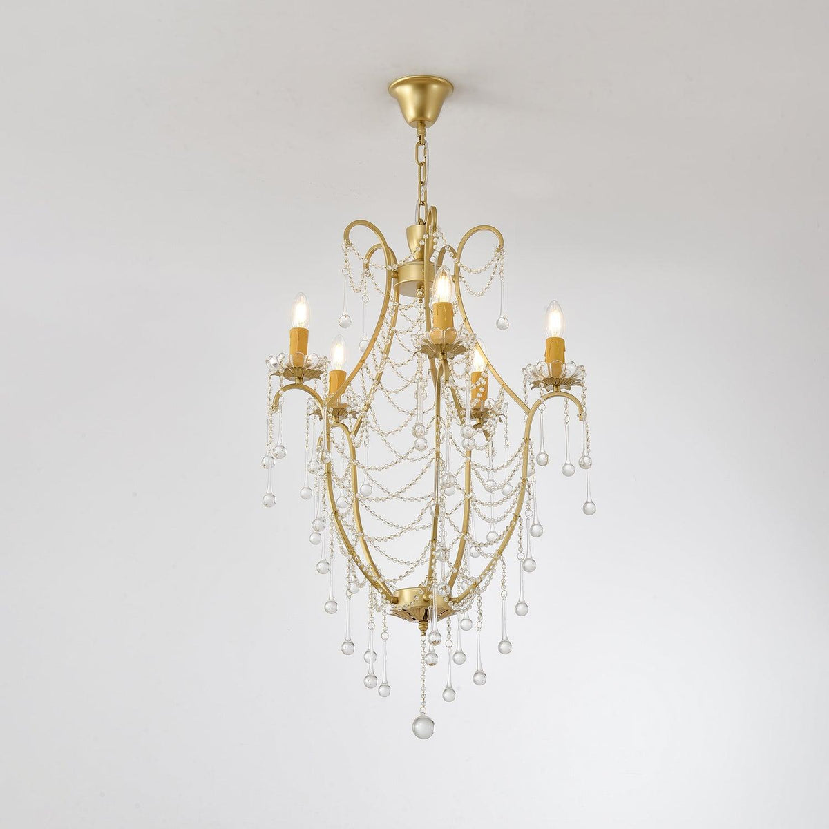 Crystal Birdcage Chandelier 5 Heads Φ 24.4″ x H 37.4″ / Dia 62cm x H 95cm / Gold & Clear Chandelier