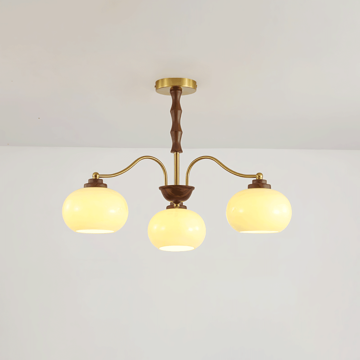 Persimmon Glass Globe Chandelier 3 heads ∅ 27.6″ x H 16.9″ / Dia 70cm x H 43cm / Gold & Beige Chandelier