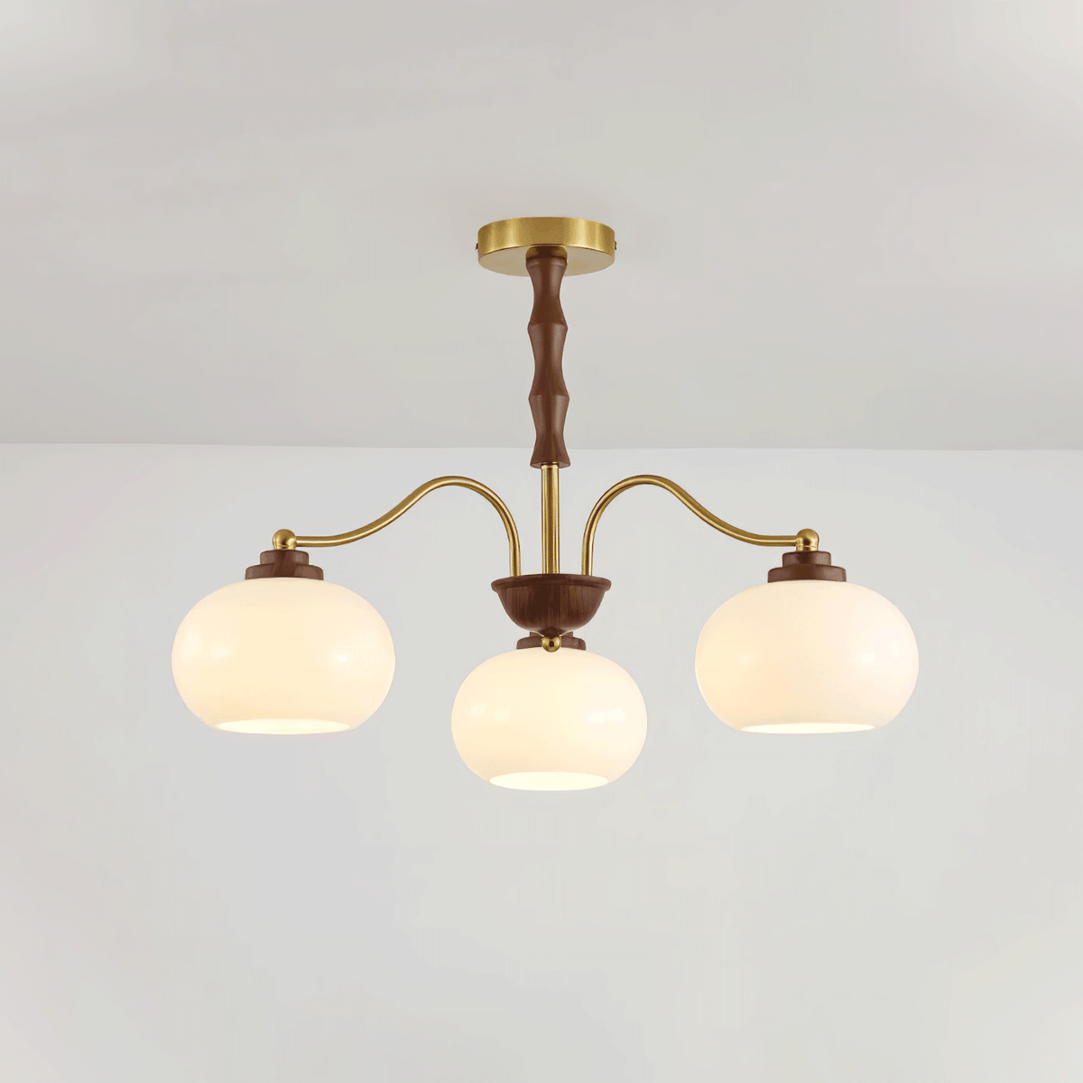 Persimmon Glass Globe Chandelier 3 heads ∅ 27.6″ x H 16.9″ / Dia 70cm x H 43cm / Gold & White Chandelier
