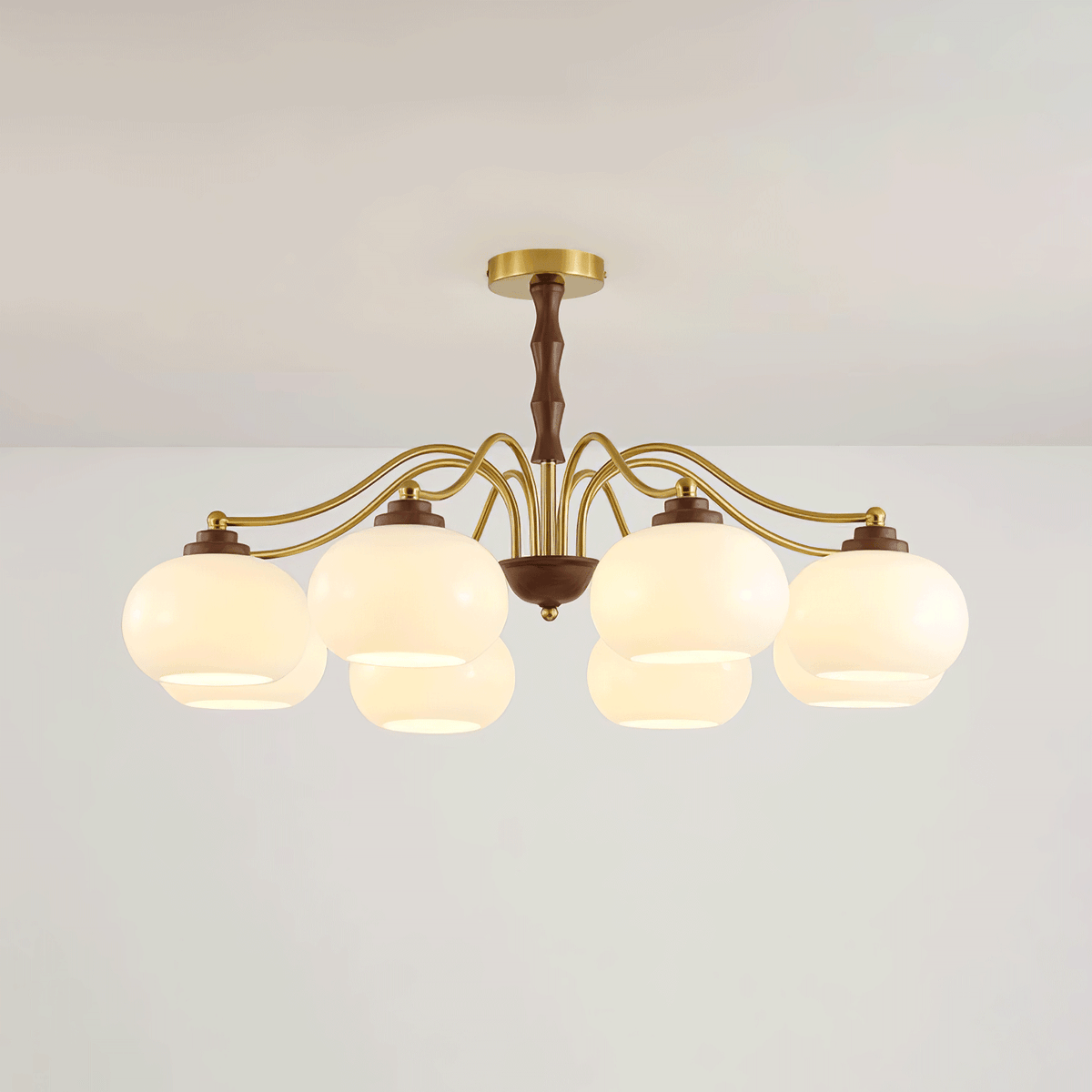 Persimmon Glass Globe Chandelier 8 heads ∅ 34.6″ x H 16.9″ / Dia 88cm x H 43cm / Gold & White Chandelier