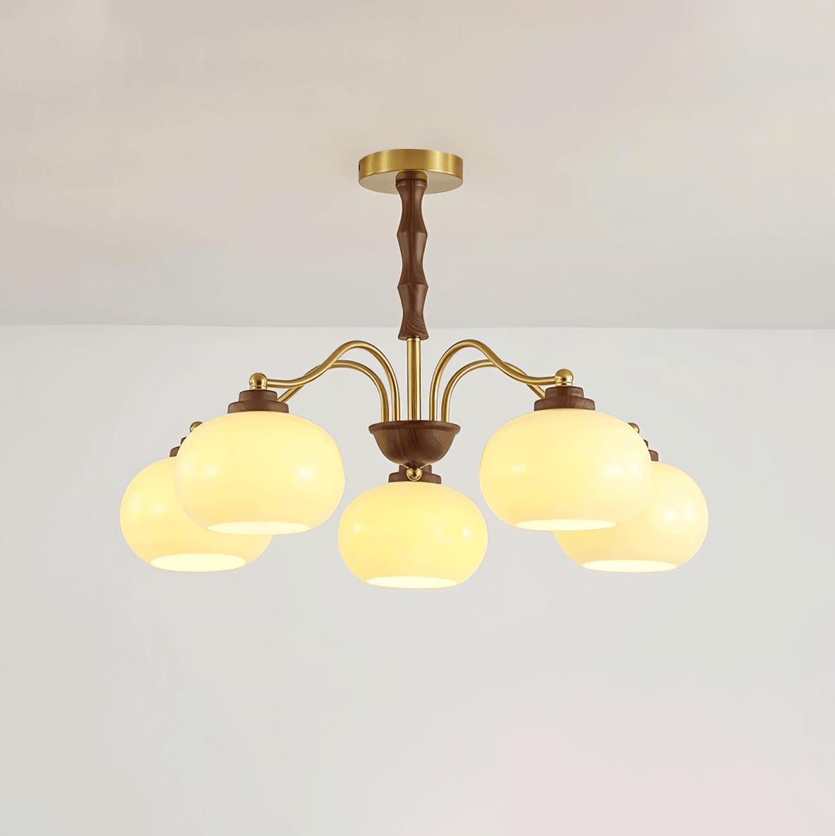 Persimmon Glass Globe Chandelier 5 heads ∅ 27.6″ x H 16.9″ / Dia 70cm x H 43cm / Gold & Beige Chandelier