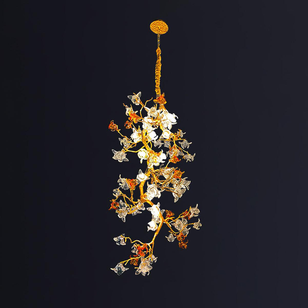 Brass Maple Branch Chandelier ∅ 31.5″ x H 70.9″ / Dia 80cm x H 180cm / Brass & Clear & Yellow Chandelier