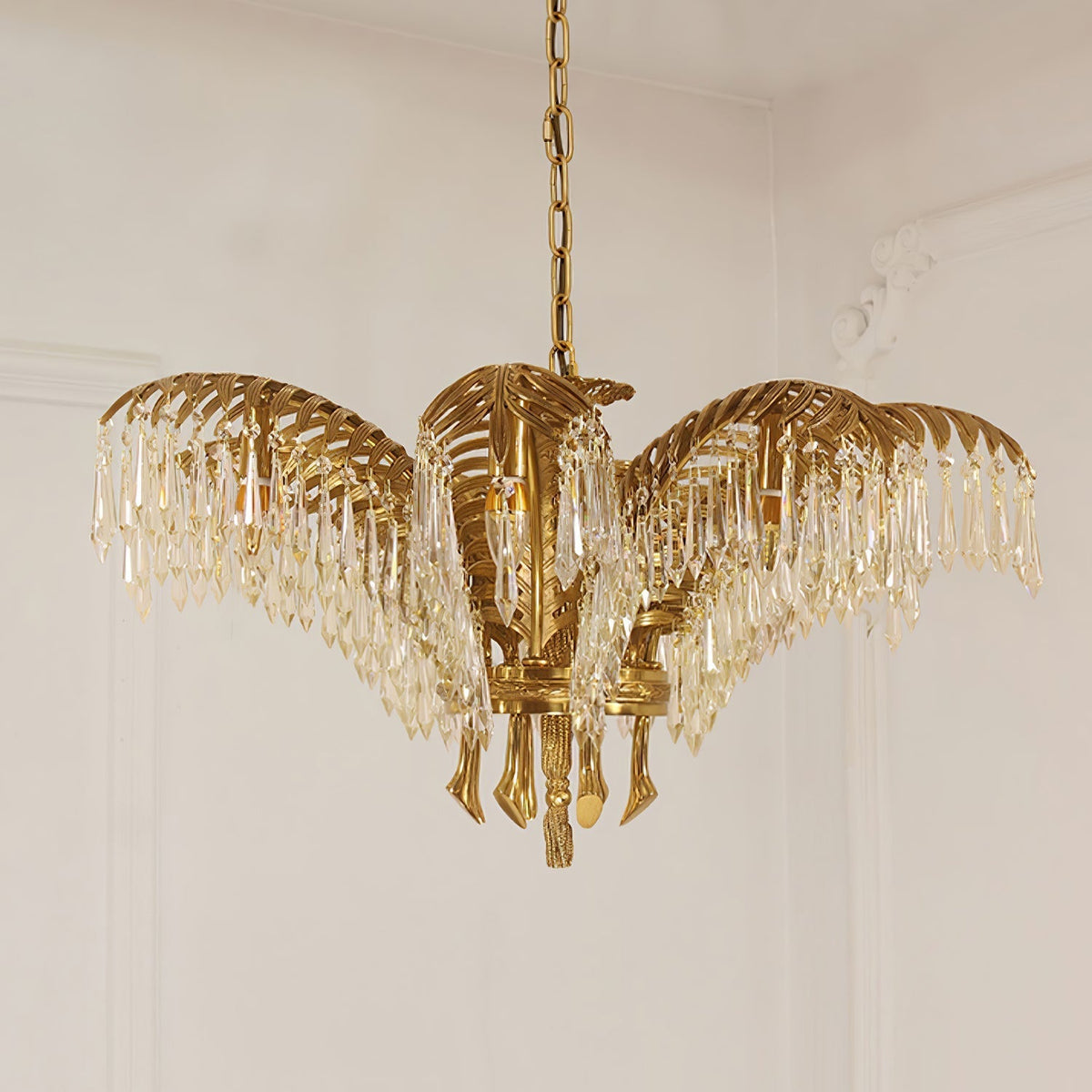 Brass Palm Leaf Crystal Chandelier Chandelier
