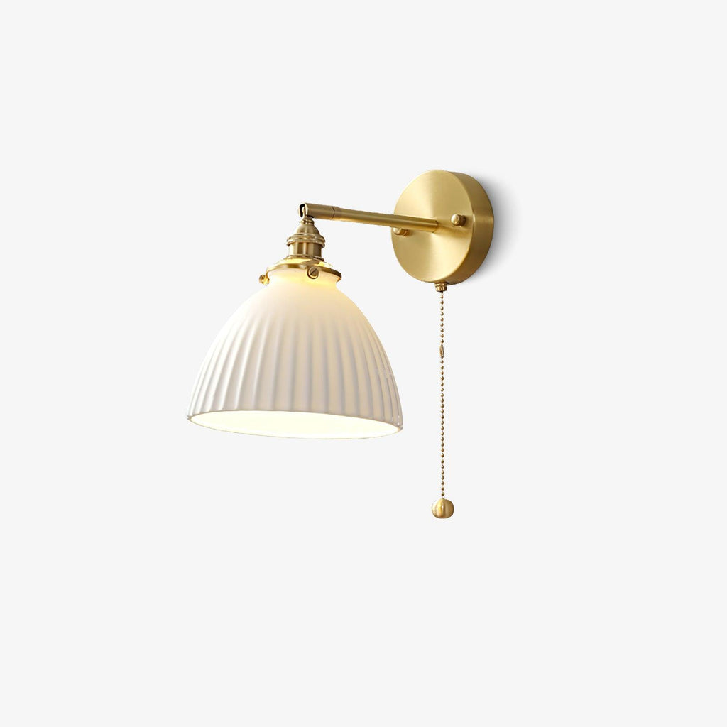 Brass Pleated Ceramic Wall Lamp ? 6.7″ x H 9.1″ x L 13.4″ / Dia 17cm x H 23cm x L 34cm / Brass & White Ceramic Wall lamp