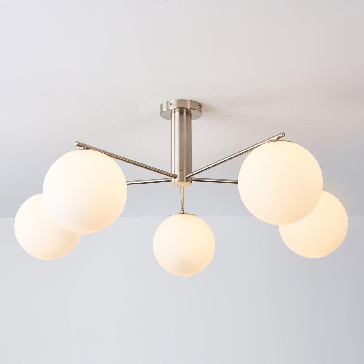 Briette Chandelier Model B ? 40.6″ x H 15″ / Dia 103cm x H 38cm / Nickel & White Chandelier