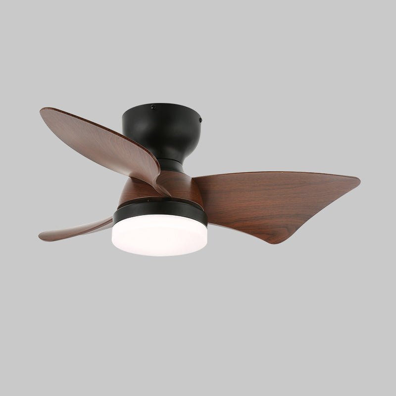Calix 28’’ Ceiling Fan Light ? 28″ x H 9.8″ / Model D Walnut Wood Grain & Black / Three-Color Changing Light 1001