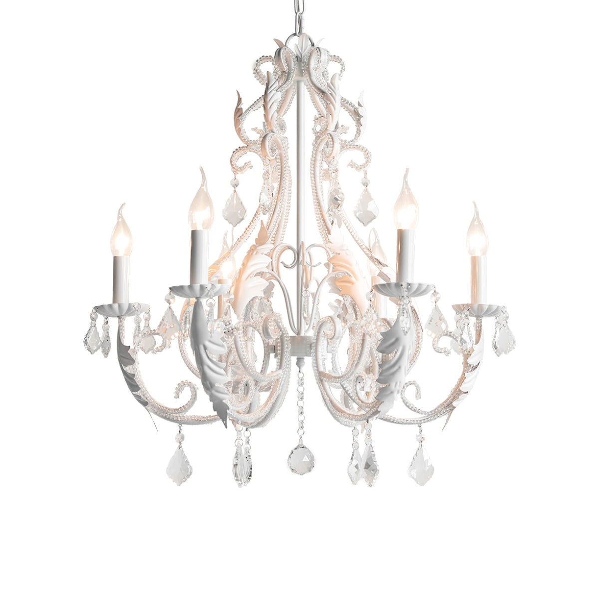 Candle Holder Chandelier 6 heads Φ 15.7″ x H 19.7″ / Dia 40cm x H 50cm / White Chandelier