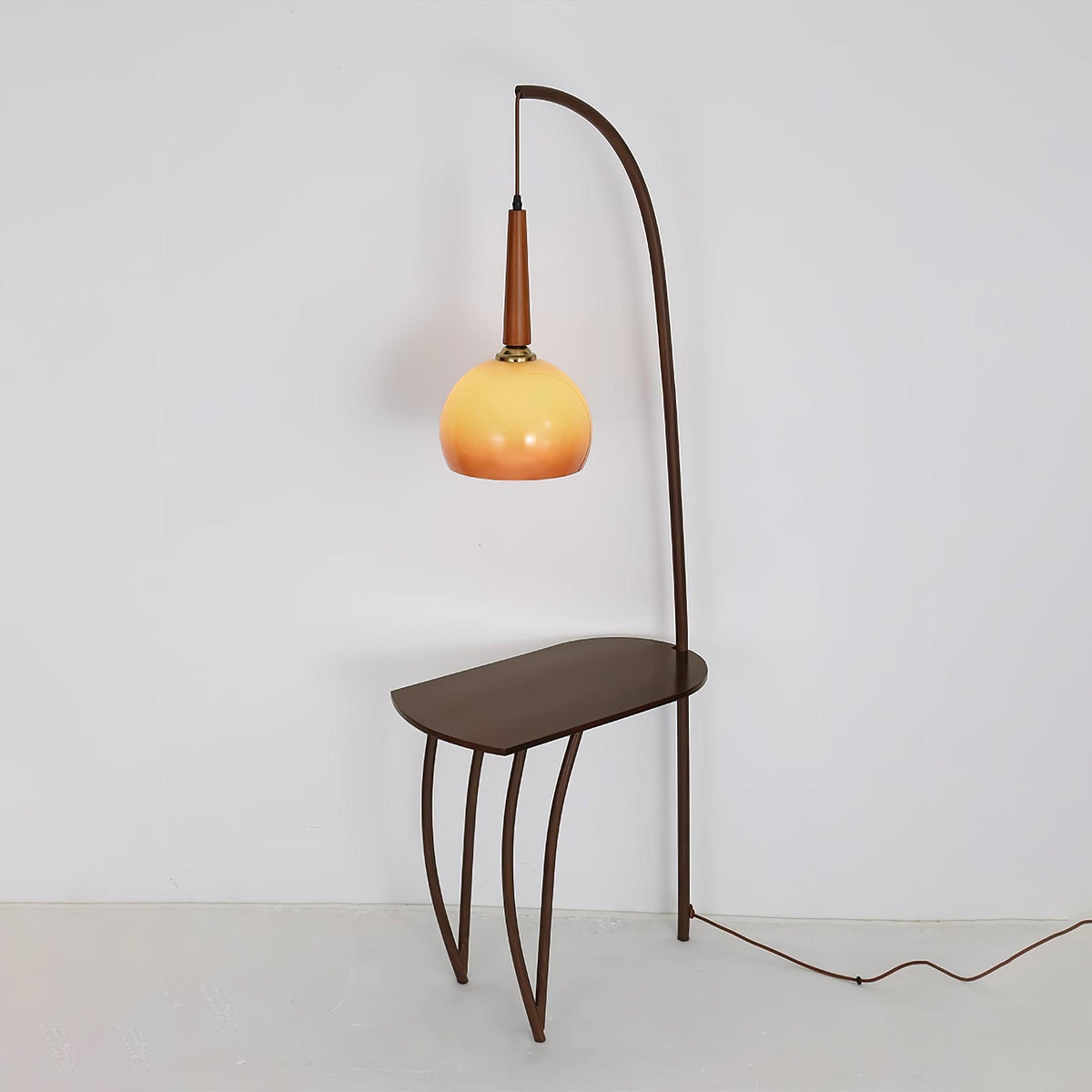 Cantilever Wood Accent Floor Lamp ∅ 22.4″ x H 87.4″ / Dia 57cm x H 222cm / Walnut wood & Orange-yellow gradient color