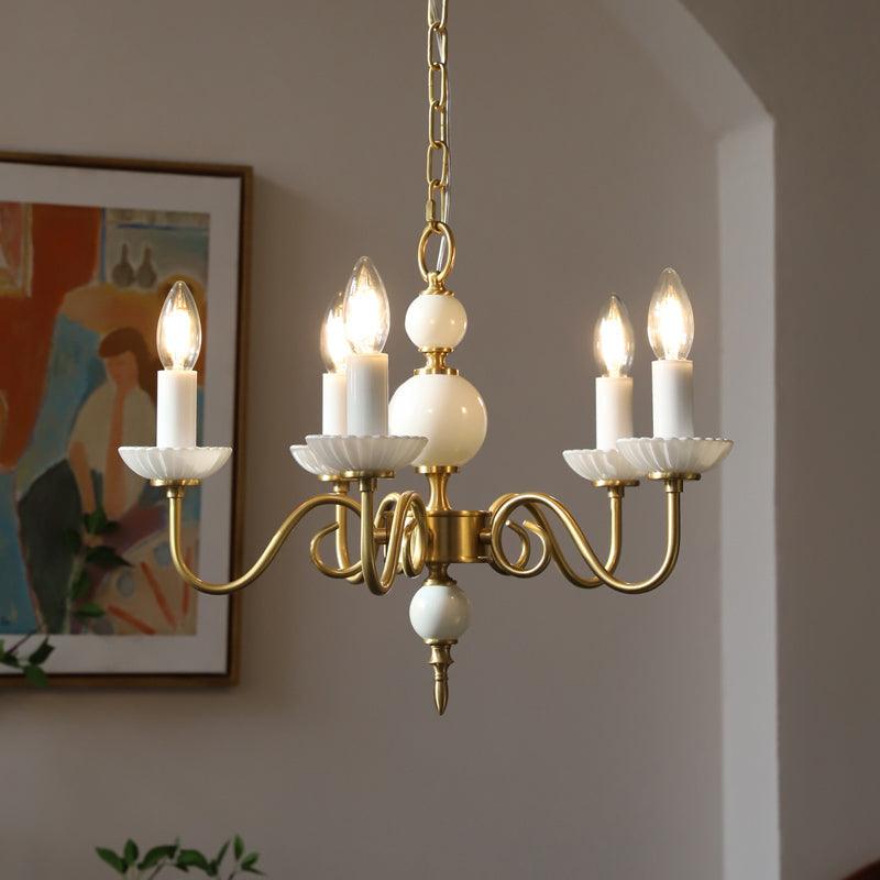 Carlita Chandelier 5 heads Dia 65cm x H 38cm / ? 25.5″ x H 14.9″ / Brass & White Chandelier