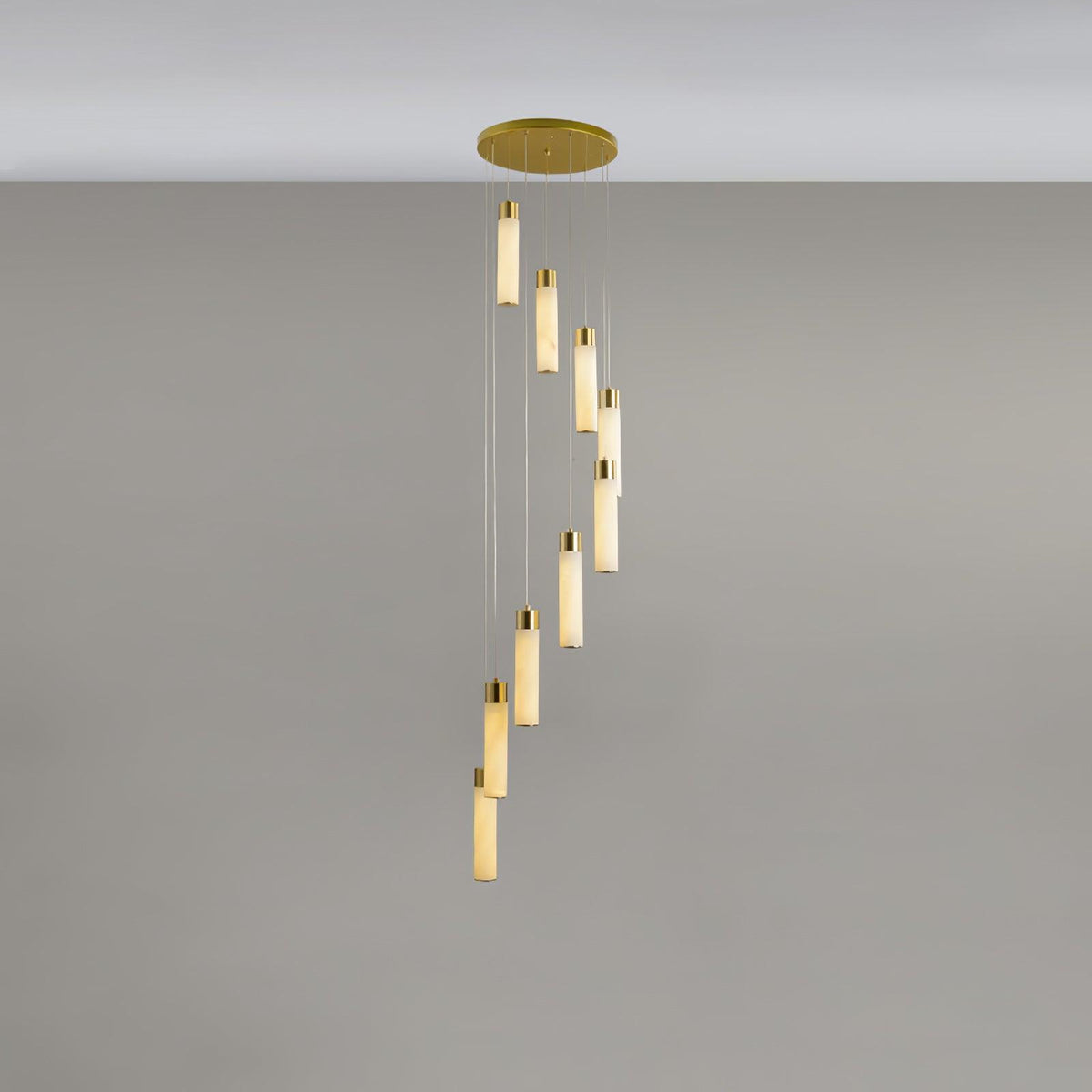 Celestial Alabaster Cascade Chandelier 9 Heads Round canopy ? 13.8″ x H 78.7″ / Dia 35cm x H 200cm / Brass & White
