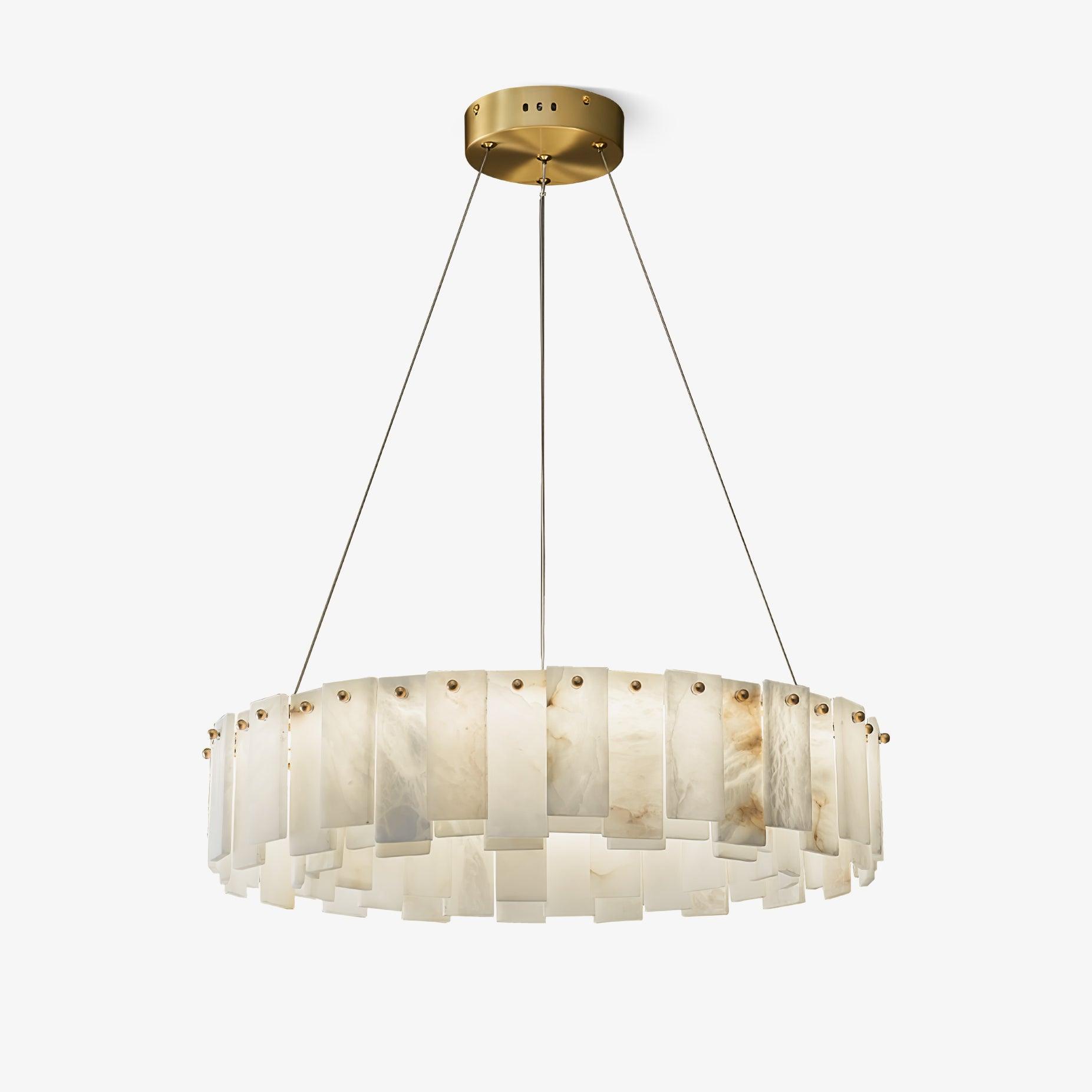 Celestial Alabaster Round Chandelier 1 layer ∅ 31.5″ x H 5.5″ / Dia 80cm x H 14cm / Brass & White / Warm Light