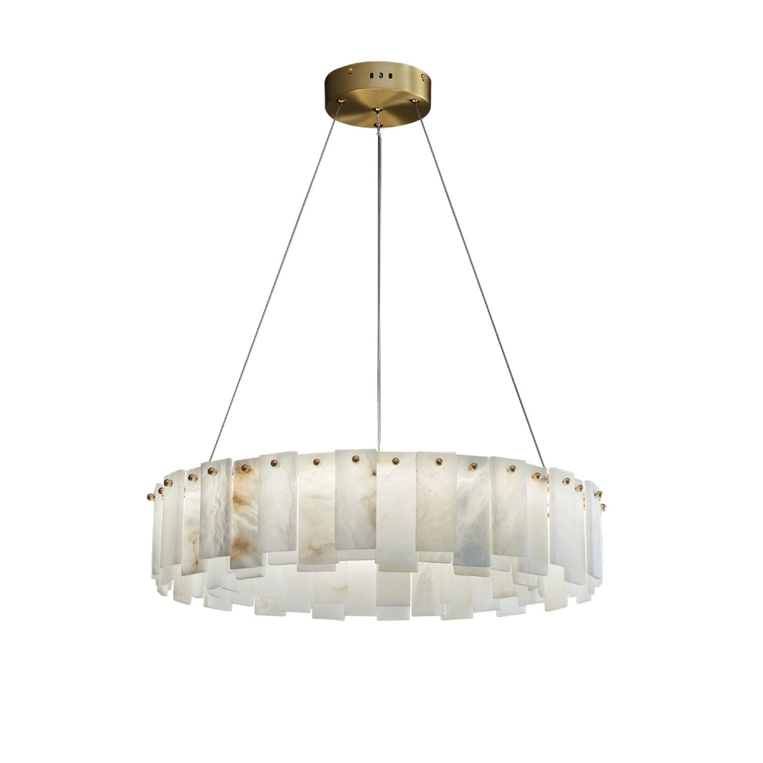 Celestial Alabaster Round Chandelier 1 layer ∅ 17.7″ x H 5.5″ / Dia 45cm x H 14cm / Brass & White / Warm Light
