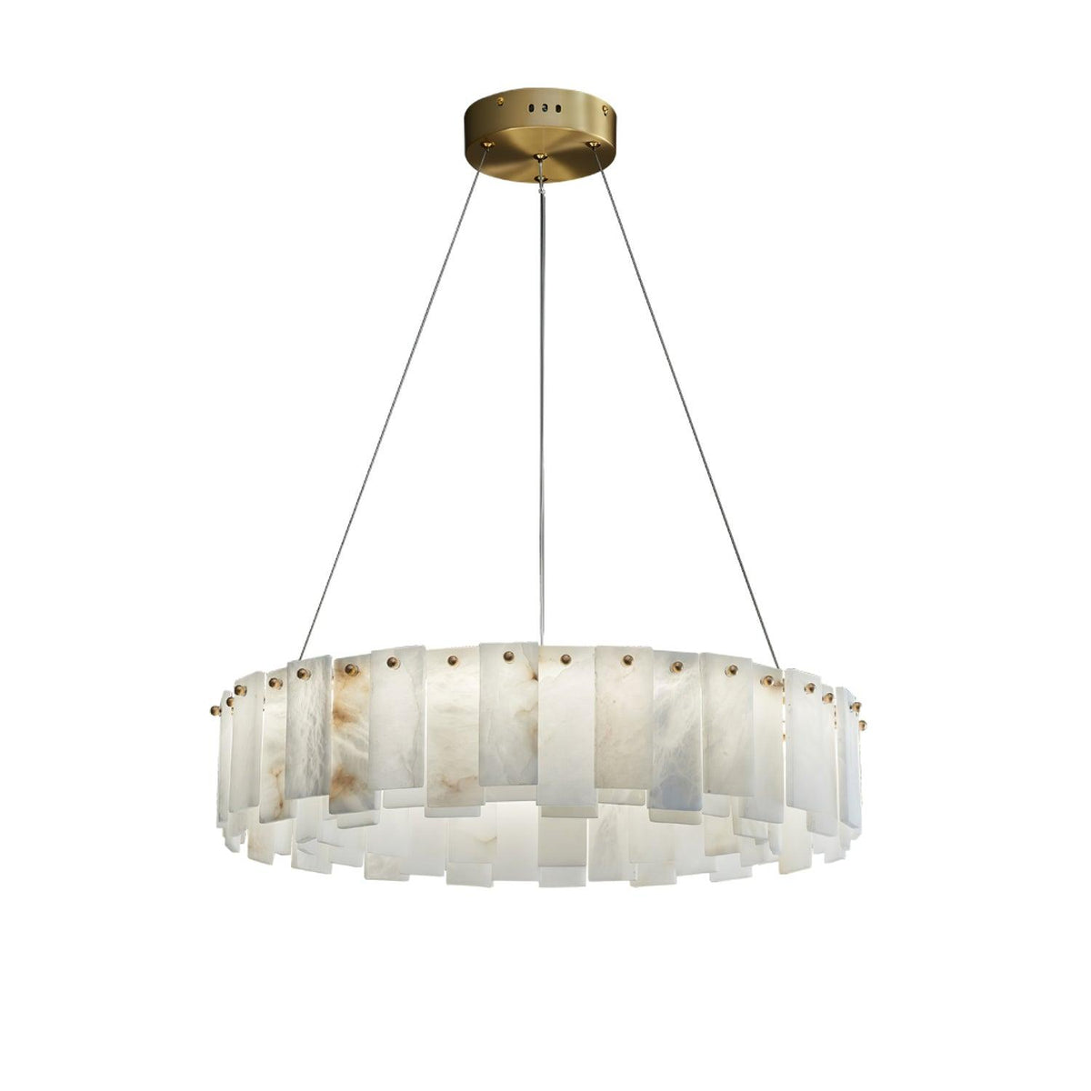 Celestial Alabaster Round Chandelier 1 layer ? 17.7″ x H 5.5″ / Dia 45cm x H 14cm / Brass & White / Warm Light
