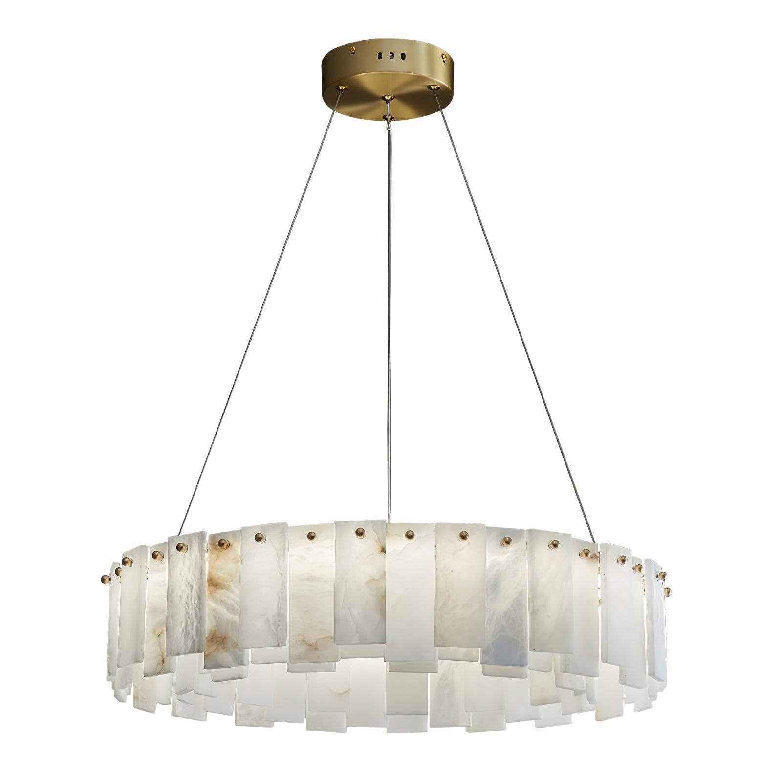 Celestial Alabaster Round Chandelier 1 layer ∅ 39.4″ x H 5.5″ / Dia 100cm x H 14cm / Brass & White / Warm Light
