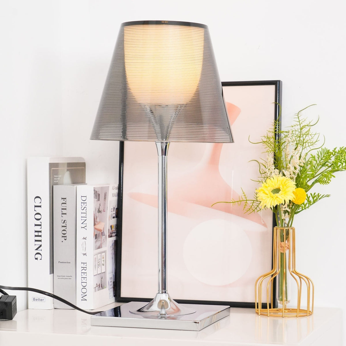 Chrome Prism Table Lamp ∅ 9.4″ x H 18.3″ / Dia 24cm x H 46.5cm / Smoke grey / US Plug Table lamp