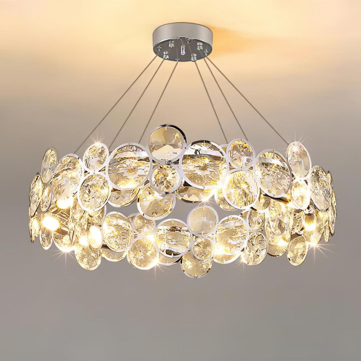 Chrome Round Crystal Chandelier ? 39.4″ x H 7.5″ / Dia 100cm x H 19cm / Chrome & Clear crystal Pendant light