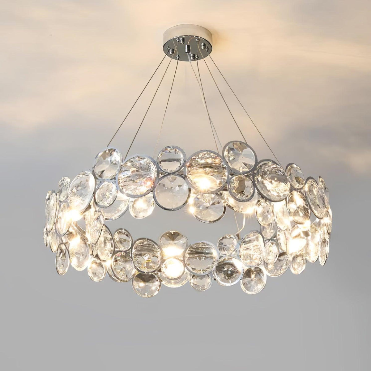 Chrome Round Crystal Chandelier ? 31.5″ x H 7.5″ / Dia 80cm x H 19cm / Chrome & Clear crystal Pendant light