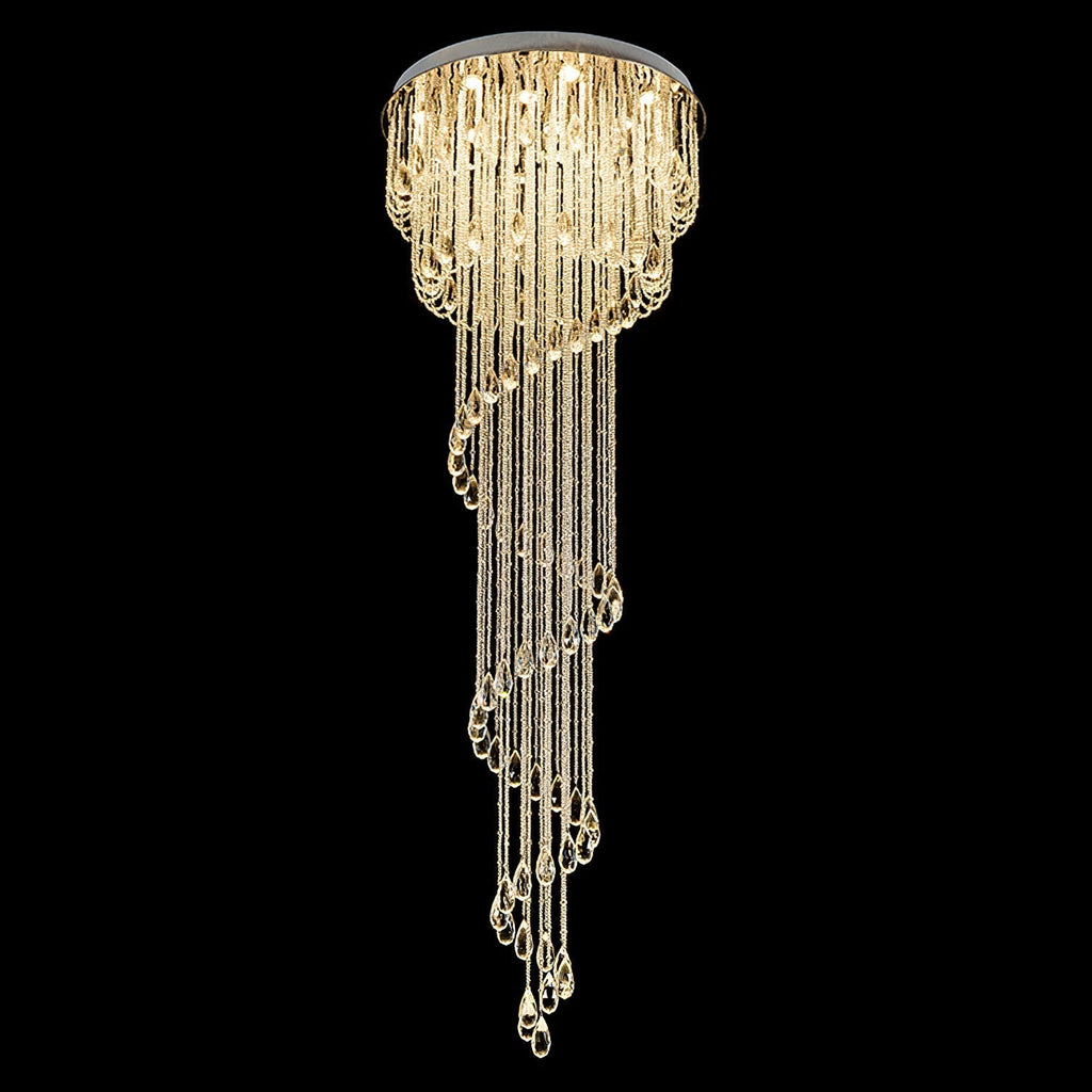 Classic Symphony Spiral Chandelier ? 15.7″ x H 47.2″ / Dia 40cm x H 120cm / Chrome + Clear / Warm Light Chandelier