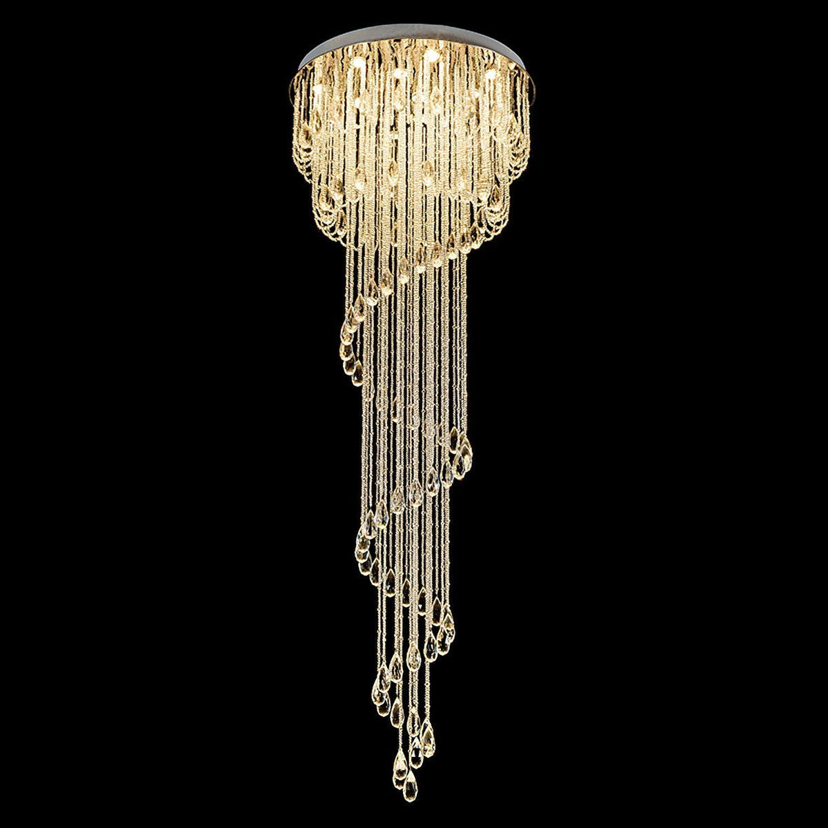 Classic Symphony Spiral Chandelier ? 15.7″ x H 47.2″ / Dia 40cm x H 120cm / Chrome + Clear / Warm Light Chandelier