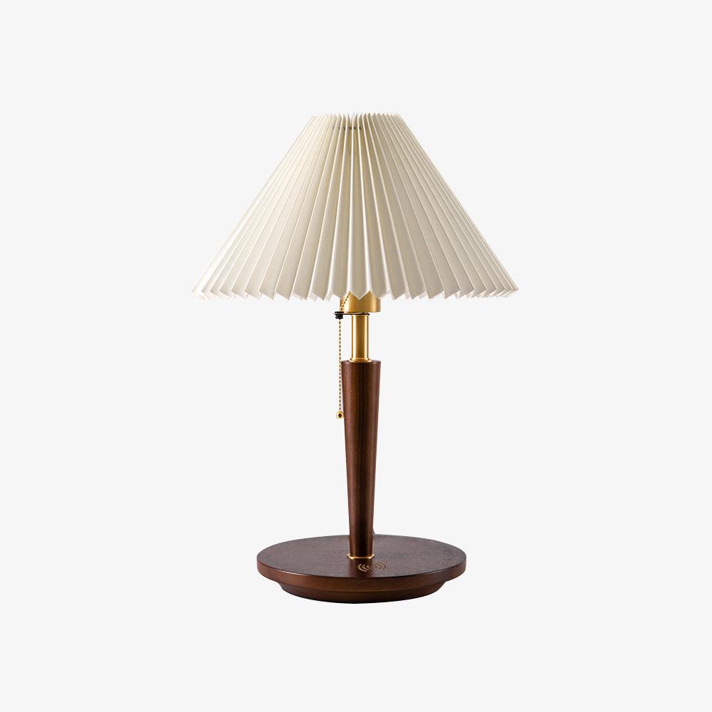 Cone Pleated Fabric Table Lamp ∅ 14.1″ x H 20.9″ / Dia 36cm x H 53cm / Wooden ＆ White / US Plug Table lamp