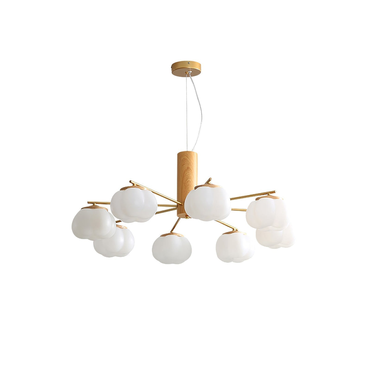 Cotton Balls Chandelier 8 Lamps ∅ 34.6″ x H 14.2″ / Dia 88cm x H 36cm / Gold & Wood color & White Chandelier