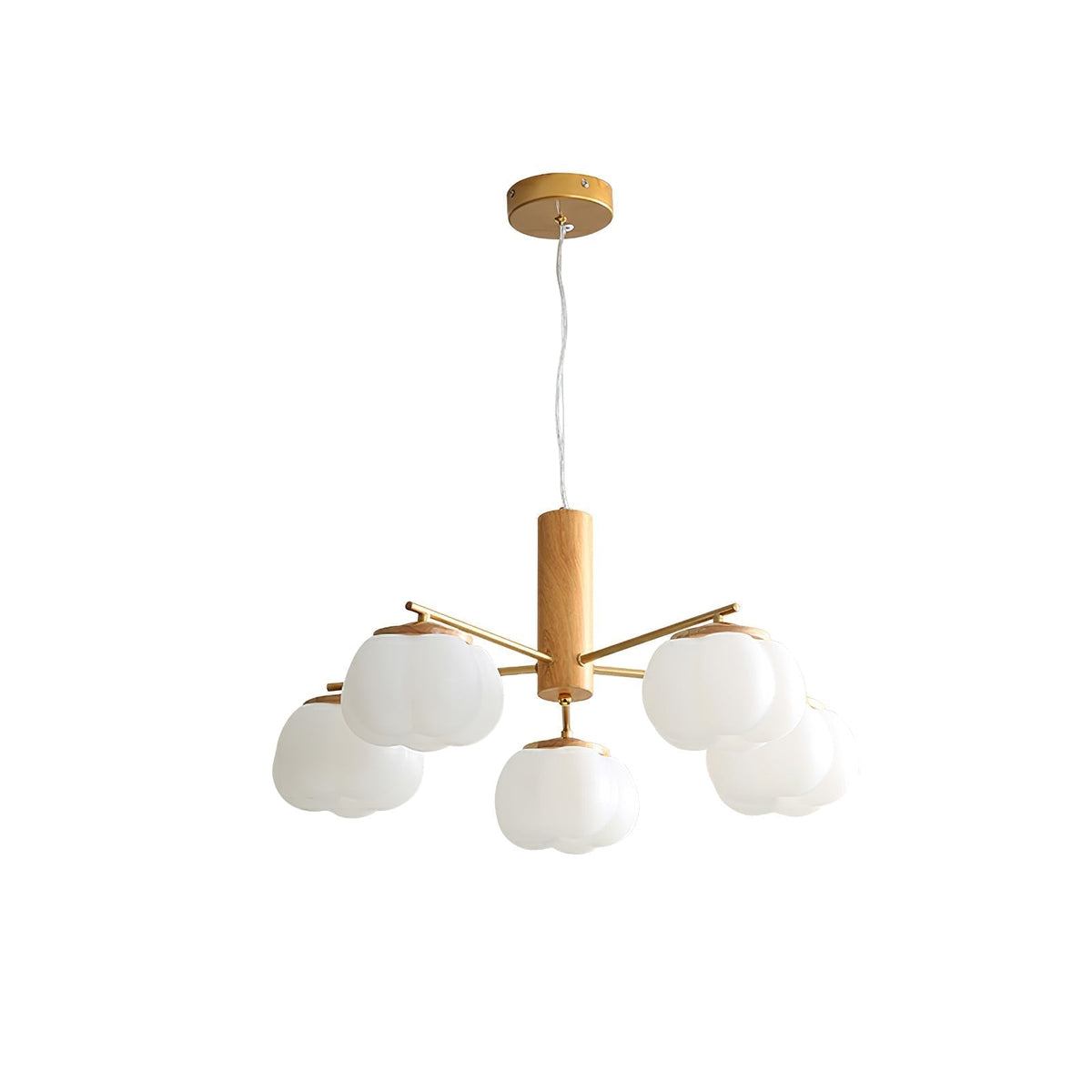 Cotton Balls Chandelier 5 Lamps ∅ 24.8″ x H 12.2″ / Dia 63cm x H 31cm / Gold & Wood color & White Chandelier