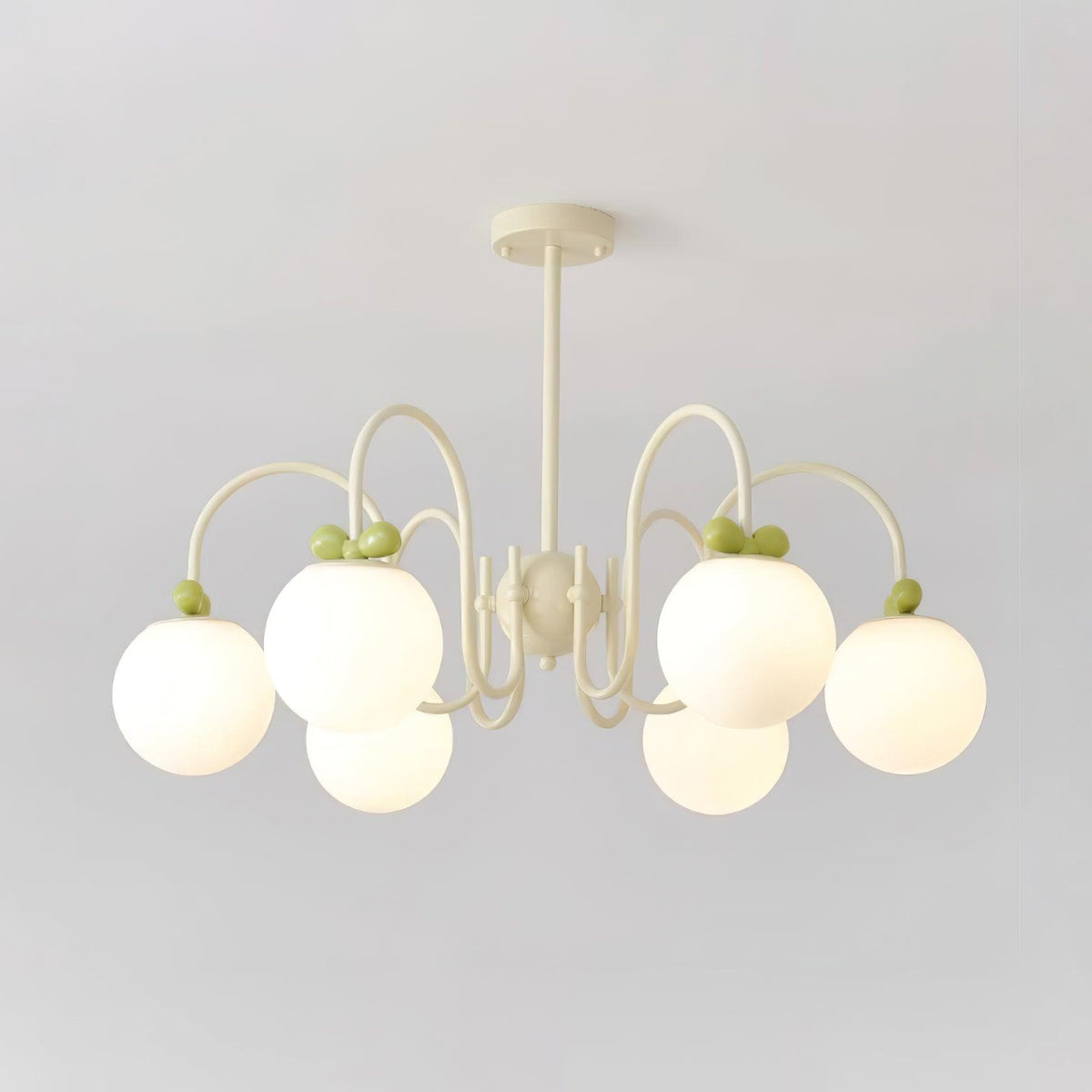 Cream Cherry Chandelier 6 heads ∅ 31.5″ x H 15.7″ / Dia 80cm x H 40cm / Creamy & White glass Chandelier