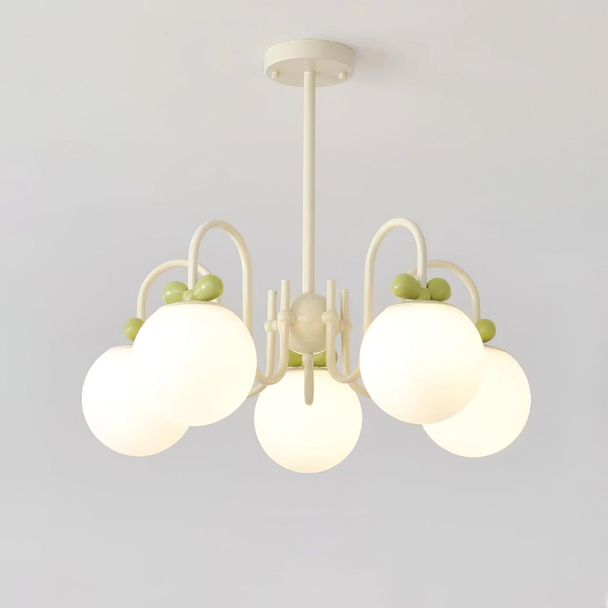 Cream Cherry Chandelier 5 heads ∅ 24.8″ x H 15.4″ / Dia 63cm x H 39cm / Creamy & White glass Chandelier
