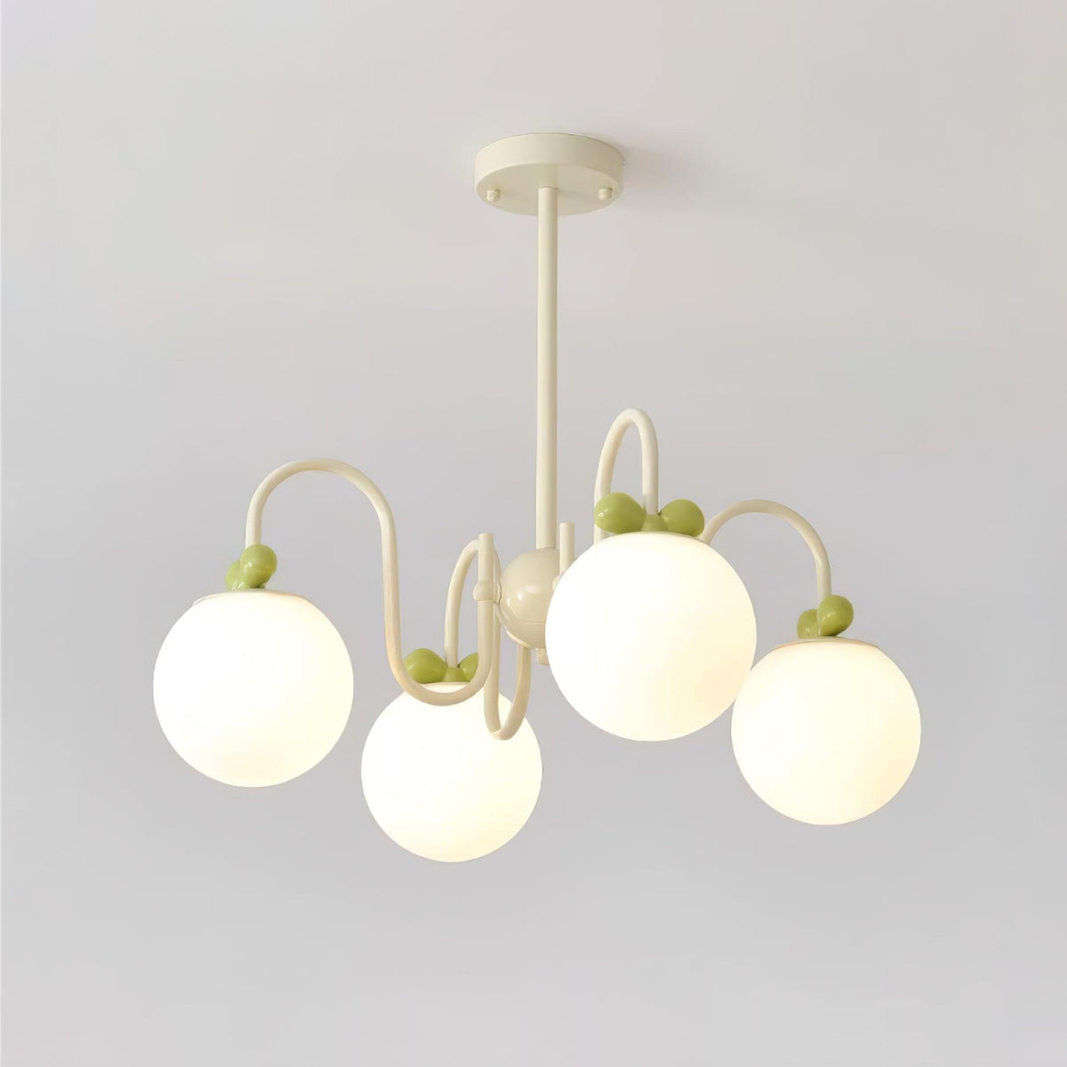 Cream Cherry Chandelier 4 heads ∅ 24.8″ x H 15.4″ / Dia 63cm x H 39cm / Creamy & White glass Chandelier