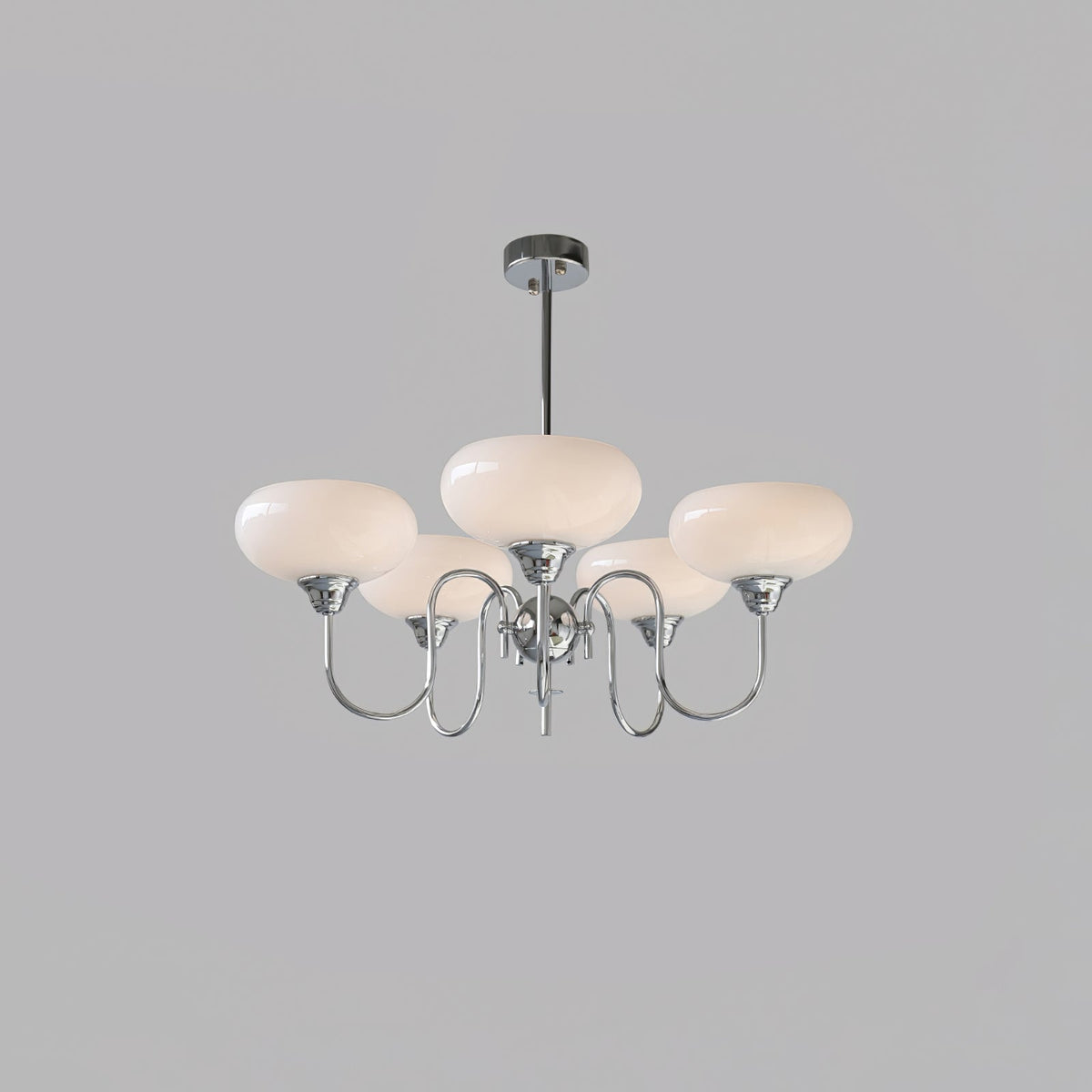 Creamy Persimmon Chandelier 5 Lamps ? 27.6″ x H 18.1″ / Dia 70cm x H 46cm / Chrome & Milk white Chandelier