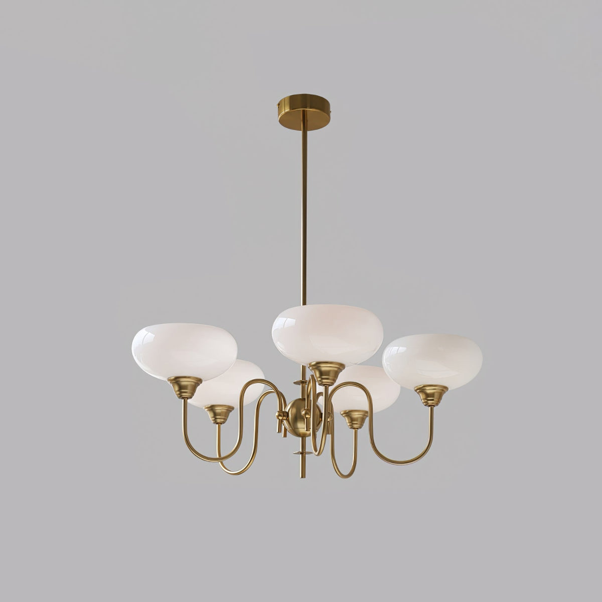 Creamy Persimmon Chandelier 5 Lamps ? 27.6″ x H 18.1″ / Dia 70cm x H 46cm / Gold & Milk white Chandelier