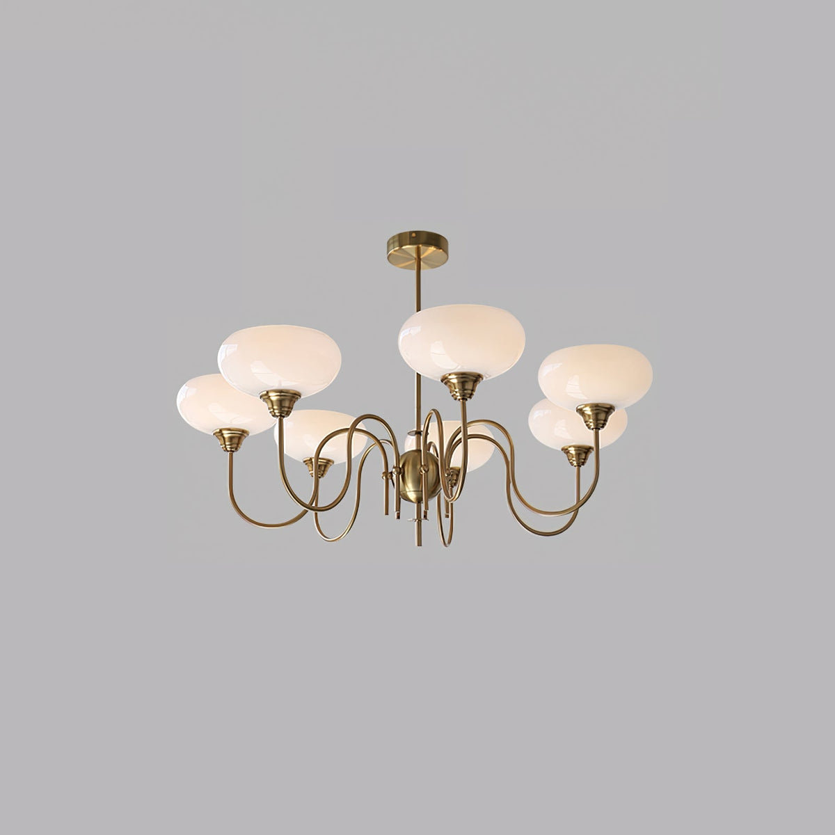 Creamy Persimmon Chandelier 7 Lamps ? 35.4″ x H 20.5″ / Dia 90cm x H 52cm / Gold & Milk white Chandelier