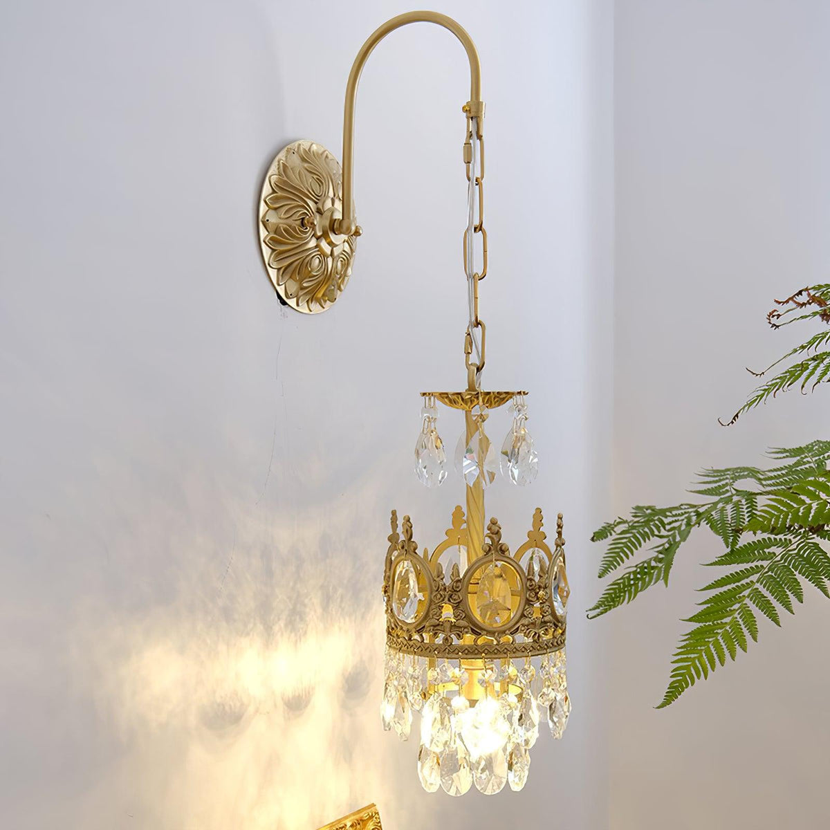 Crystal Crown Wall Light ? 6.3″ x H 24.4″ / Dia 16cm x H 62cm / Copper & Clear crystal Wall lamp