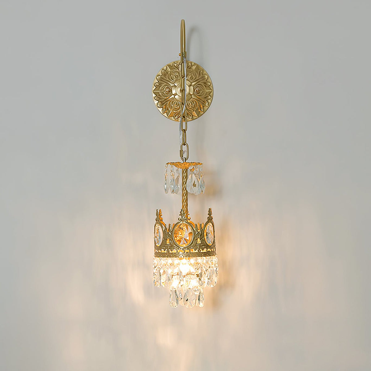 Crystal Crown Wall Light ? 6.3″ x H 24.4″ / Dia 16cm x H 62cm / Copper & Clear crystal Wall lamp